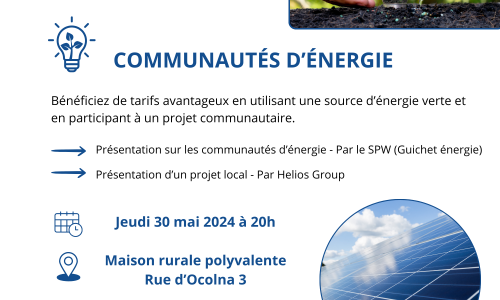 Conférence sur les communautés d'énergie à Havelange avec le soutien du SPW